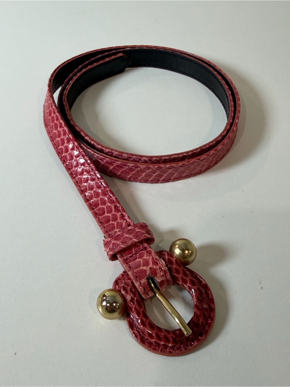 Carolina Herrera Medium Rose Snakeskin-Texture Genuine Leather Belt Gold Hardwar
